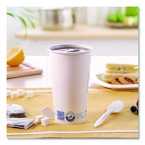 SOLO Recycled Content PCF Paper Hot Cups, ProPlanet Seal, 20 oz, White/Blue, 600/Carton (420RCPLANET)