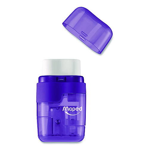 Maped Helix DUO 2-Hole Canister Pencil Sharpener/Eraser Combo, 3.74 x 1.08 x 4.92, Randomly Assorted Colors (049249)