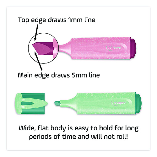Maped Helix Fluo Peps Pastel Glitter Highlighter, Assorted Ink, Chisel Tip, Assorted Barrel, 4/Pack (742046)