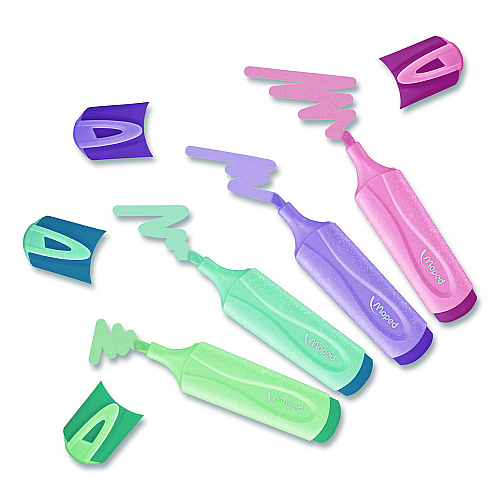 Maped Helix Fluo Peps Pastel Glitter Highlighter, Assorted Ink, Chisel Tip, Assorted Barrel, 4/Pack (742046)