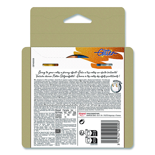 Maped Helix Fluo Peps Metallic Glitter Highlighter, Assorted Ink, Chisel Tip, Assorted Barrel, 4/Pack (742000)