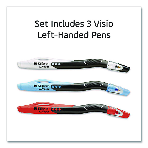 Maped Helix Visio Left-Handed Ballpoint Pen, Stick, Medium 1 mm, Assorted Ink and Barrel Colors, 3/Pack (224324)