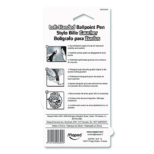 Maped Helix Visio Left-Handed Ballpoint Pen, Stick, Medium 1 mm, Assorted Ink and Barrel Colors, 3/Pack (224324)