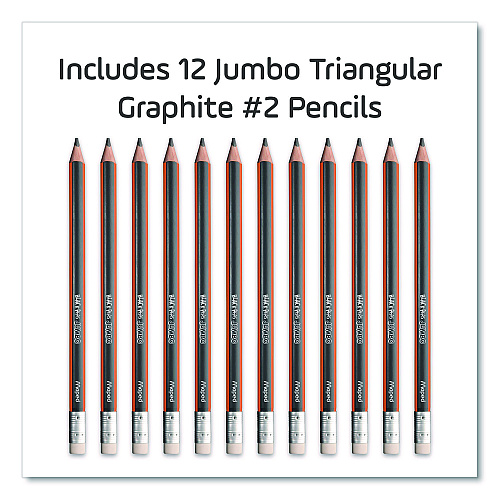 Maped Helix Black'Peps Jumbo Triangular Pencils, HB (#2), Black Lead, Orange/Black Barrel, Dozen (854721ZT)