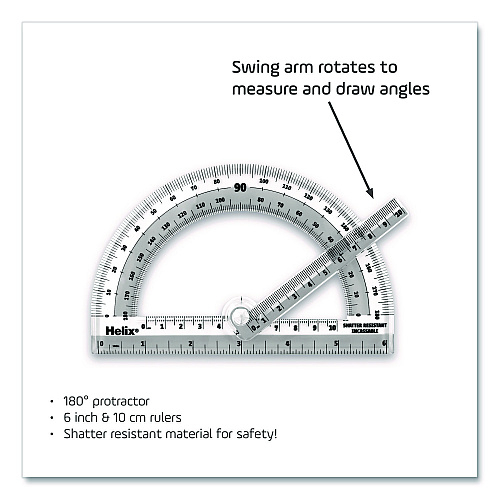 Maped Helix 180 Shatter Resistant Swing Arm Protractor, 6" Ruler Edge/10 cm Ruler Edge, Plastic, Randomly Assorted Color (60009)