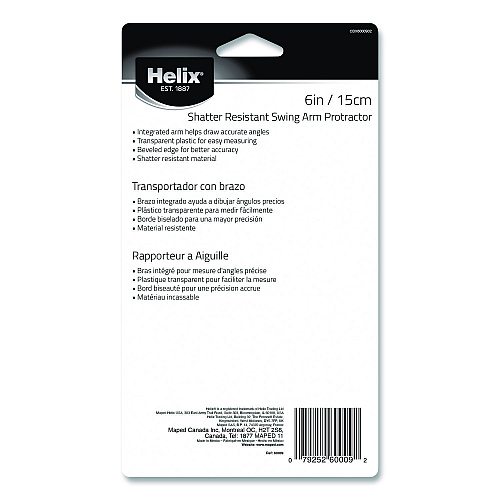 Maped Helix 180 Shatter Resistant Swing Arm Protractor, 6" Ruler Edge/10 cm Ruler Edge, Plastic, Randomly Assorted Color (60009)