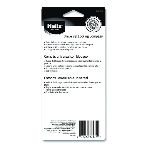 Maped Helix Universal Plastic Locking Compass, 12" Maximum Diameter, Randomly Assorted Colors (37279)