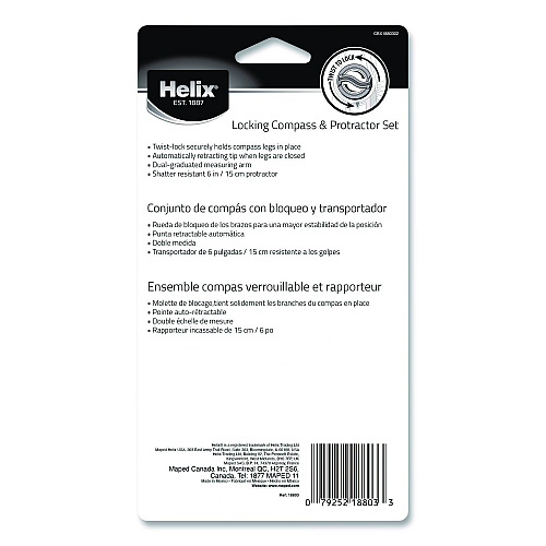 Maped Helix Locking Compass and Protractor Set, 12" Maximum Diameter, 6" Ruler Edge, Randomly Assorted Colors (18803)