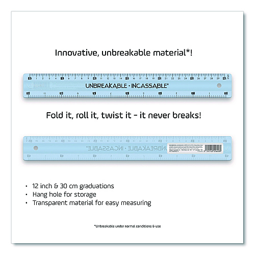 Maped Helix Unbreakable 12" Ruler, Standard/Metric, 12.72" Long, Randomly Assorted Color (245648)