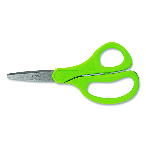 Maped Helix Essential Pointed School Scissors School Pack, Pointed Tip, 5.35" Long, 2" Cut Length, Straight Assorted Handle, 12/Pack (480249)