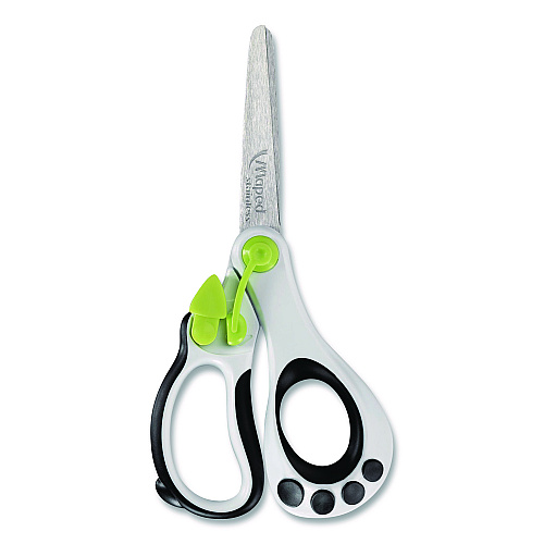 Maped Helix Kidy Spring-Assisted Educational Scissors Rounded Tip, 5.41" Long, 2" Cut Length, Straight White/ Black Handle (470249US)