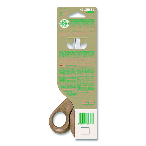 Maped Helix Advanced Wood Multipurpose Scissors, 8.25" Long, 4.75" Cut Length, Straight Brown Handle (499111FM)