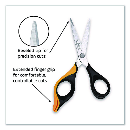Maped Helix Ultimate Precision Soft Grip Multipurpose Scissors, 5.75" Long, 3" Cut Length, Straight Black/Orange Handle (690210)