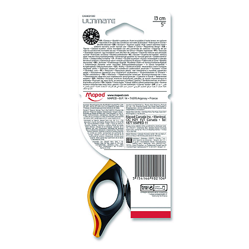 Maped Helix Ultimate Precision Soft Grip Multipurpose Scissors, 5.75" Long, 3" Cut Length, Straight Black/Orange Handle (690210)