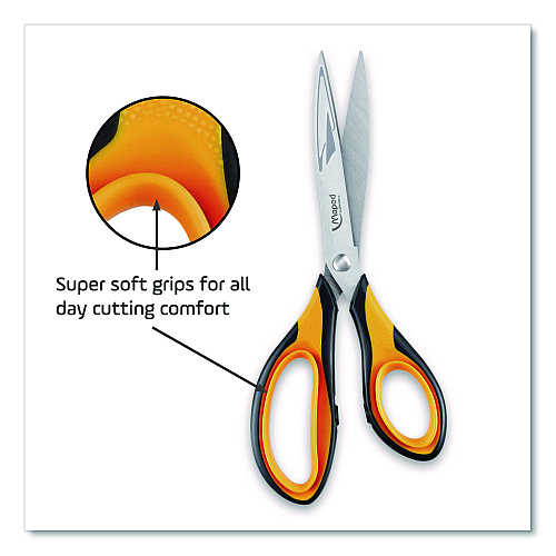 Maped Helix Ultimate Soft Grip Multipurpose Scissors, 8.25" Long, 4.5" Cut Length, Straight Orange/Black Handle (697710)