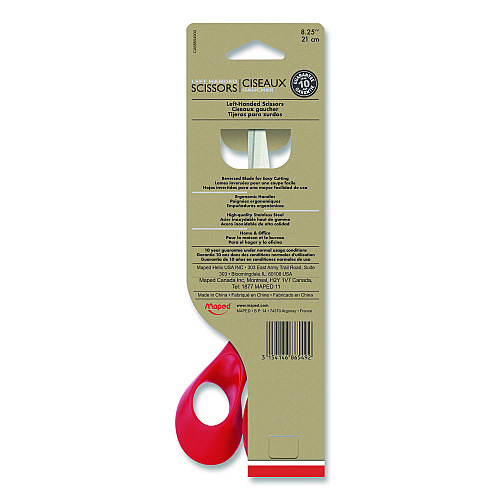 Maped Helix Expert Left-Handed Multipurpose Scissors, 8.25" Long, 5" Cut Length, Straight Red Handle (686549)