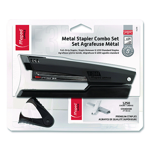 Maped Helix Essentials Metal Full Strip Stapler and Remover Combo, 25 Sheet Capacity, Black (982701)
