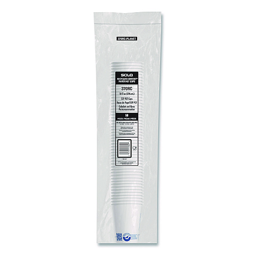 SOLO Recycled Content PCF Paper Hot Cups, ProPlanet Seal, 10 oz, White, 50/Pack (370RCPLANEPK)