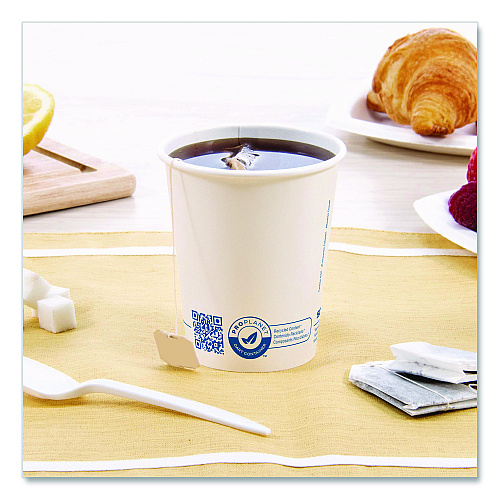 SOLO Recycled Content PCF Paper Hot Cups, ProPlanet Seal, 10 oz, White, 50/Pack (370RCPLANEPK)