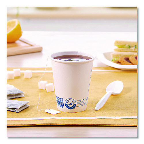 SOLO Recycled Content PCF Paper Hot Cups, ProPlanet Seal, 8 oz, White, 50/Pack (378RCPLANEPK)