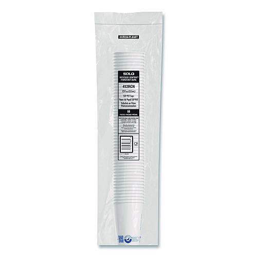 SOLO Recycled Content PCF Paper Hot Cups, ProPlanet Seal, 12 oz, White, 50/Pack (412RCNPLANPK)