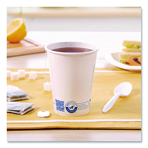 SOLO Recycled Content PCF Paper Hot Cups, ProPlanet Seal, 12 oz, White, 50/Pack (412RCNPLANPK)