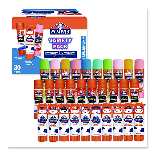 Elmer's Glue Stick Variety Pack, 0.21 oz, Dries Clear, 30/Pack (2213791)