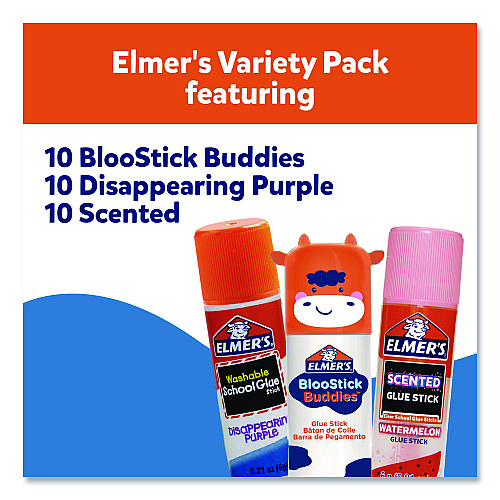 Elmer's Glue Stick Variety Pack, 0.21 oz, Dries Clear, 30/Pack (2213791)