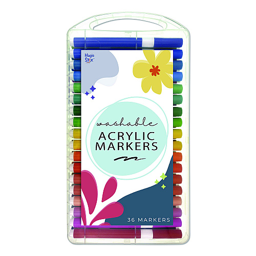 The Pencil Grip Washable Acrylic Markers, Fine Bullet Tip, Assorted Colors, 36/Pack, 6 Packs/Carton (49906)
