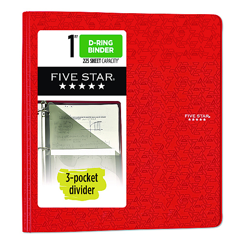 Five Star 1" Plastic Binder, 3 Rings, 1" Capacity, 11 x 8.5, Randomly Assorted Color (261340)