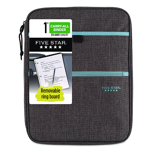 Five Star 1" Carry All Zip Binder, 3 Rings, 1" Capacity, 11 x 8.5, Randomly Assorted Color (290920)