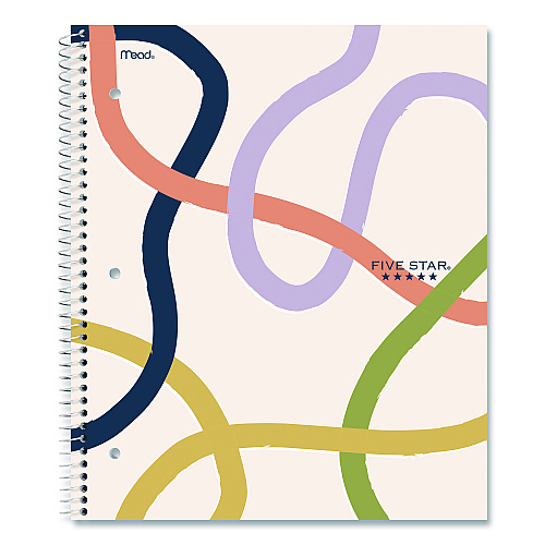 Five Star Simple Waves Organic Lines Notebook w/ Study App, 1-Subject, Med/College Rule, Assorted Cover Color (80) 11 x 8.5 Sheets (820233F)
