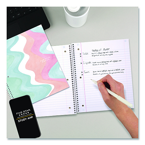 Five Star Brushy Moves Pastel Waves Design Notebook w/ Study App, 1-Subject, Wide/Legal Rule, Assorted Cover Color, (80)11 x 8.5 Sheets (930060F)
