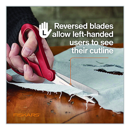 Fiskars Premier Left Handed Scissors, 9.75" Long, 8" Cut Length, Offset Red Handle (1069756)