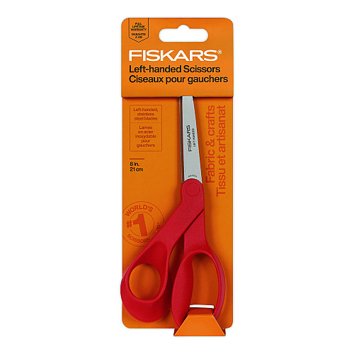 Fiskars Premier Left Handed Scissors, 9.75" Long, 8" Cut Length, Offset Red Handle (1069756)