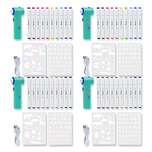 The Pencil Grip AirColor Airbrush Kit, (10) Markers/(2) Stencils/(1) Airbrush/(1) Charging Cable, 4 Kits/Carton (49004)