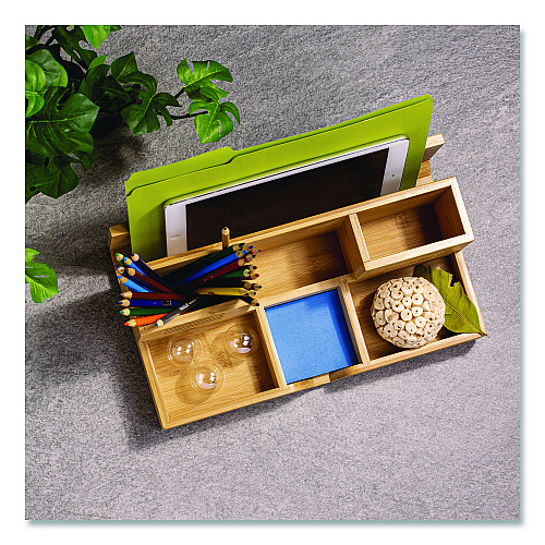 Officemate Bamboo Desk Organizer, 7 Compartments, 14.09 x 8.62 x 5.28, Natural Wood Grain, Bamboo (71001)