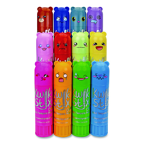 The Pencil Grip Kwik Stick Tempera Paint, 4" x 1", Assorted Colors, 12/Pack, 12 Packs/Carton (68412)