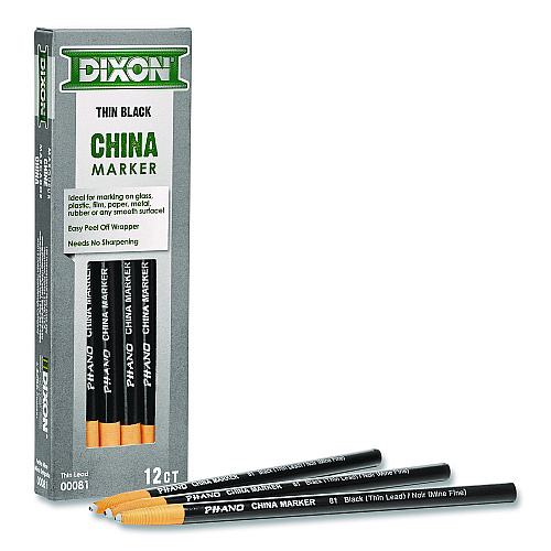 Dixon China Marker, Black, Thin Lead, 12/Pack (000810002)