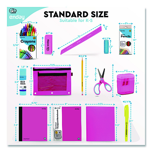 enday Back to School Supplies Kit for Grades K-5, Pink (1315)