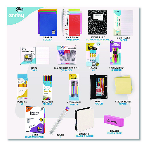 enday Back to School Supplies Kit for High School/College (8356)