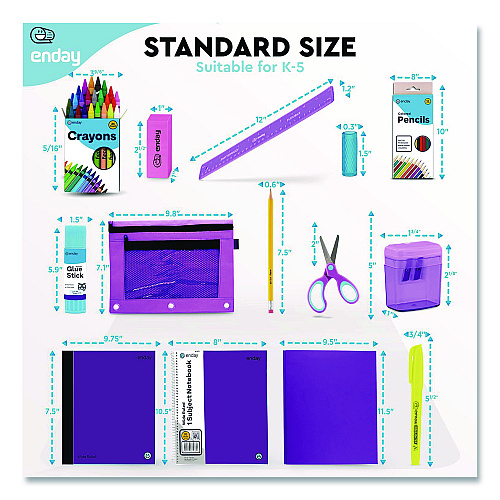 enday Back to School Supplies Kit for Grades K-5, Purple (1316)