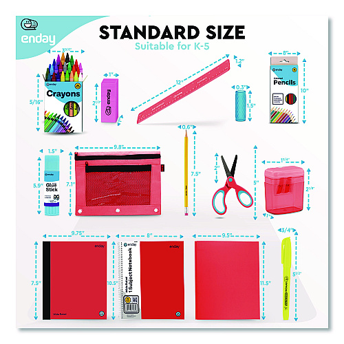 enday Back to School Supplies Kit for Grades K-5, Red (1319)