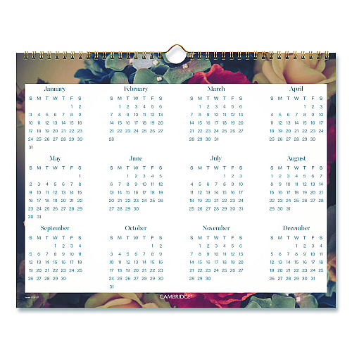 Cambridge Midnight Garden Monthly Wall Calendar, 15 x 12, Floral Artwork, 12-Month (Jan-Dec): 2026 (1768707)