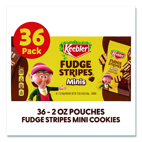 Keebler Mini Cookies, Fudge Stripes, 2 oz Pouch, 36/Box (22002517)