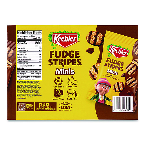 Keebler Mini Cookies, Fudge Stripes, 2 oz Pouch, 36/Box (22002517)
