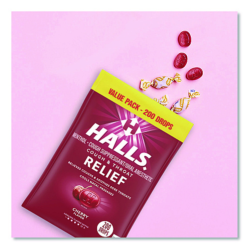 Halls Relief Cough Drops - Value Size, Cherry, 200/Pack (22002530)