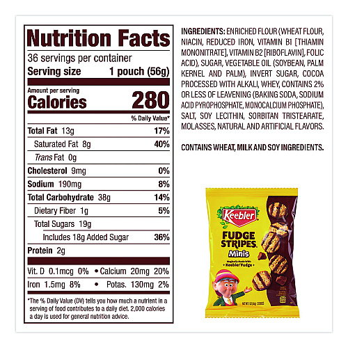 Keebler Mini Cookies, Fudge Stripes, 2 oz Pouch, 36/Box (22002517)