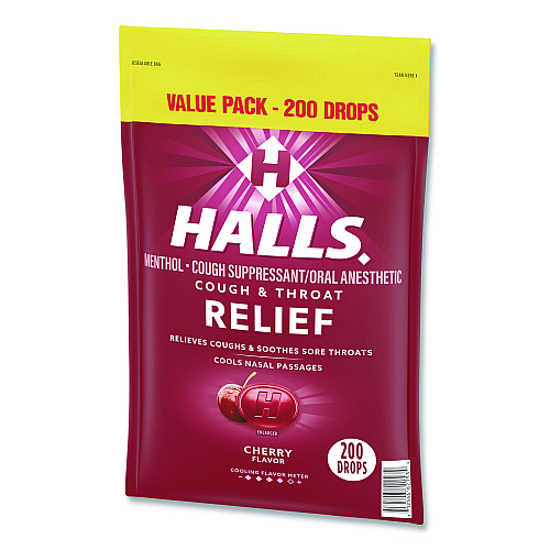 Halls Relief Cough Drops - Value Size, Cherry, 200/Pack (22002530)