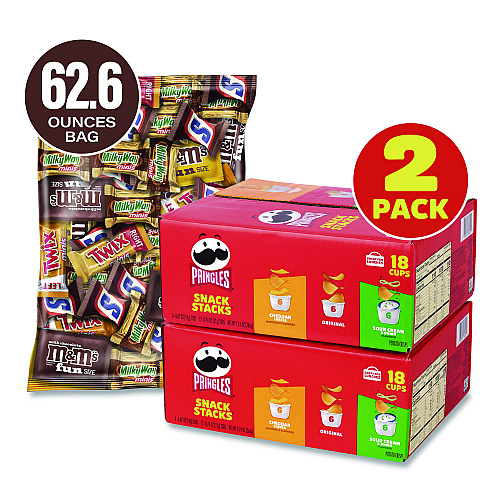 Mars Mini Milk Chocolate and Pringles Snack Stacks Variety Combo Pack, 62 oz Bag Mini/Fun Size, (36) Cups Assorted Flavors/Bundle (60004170)